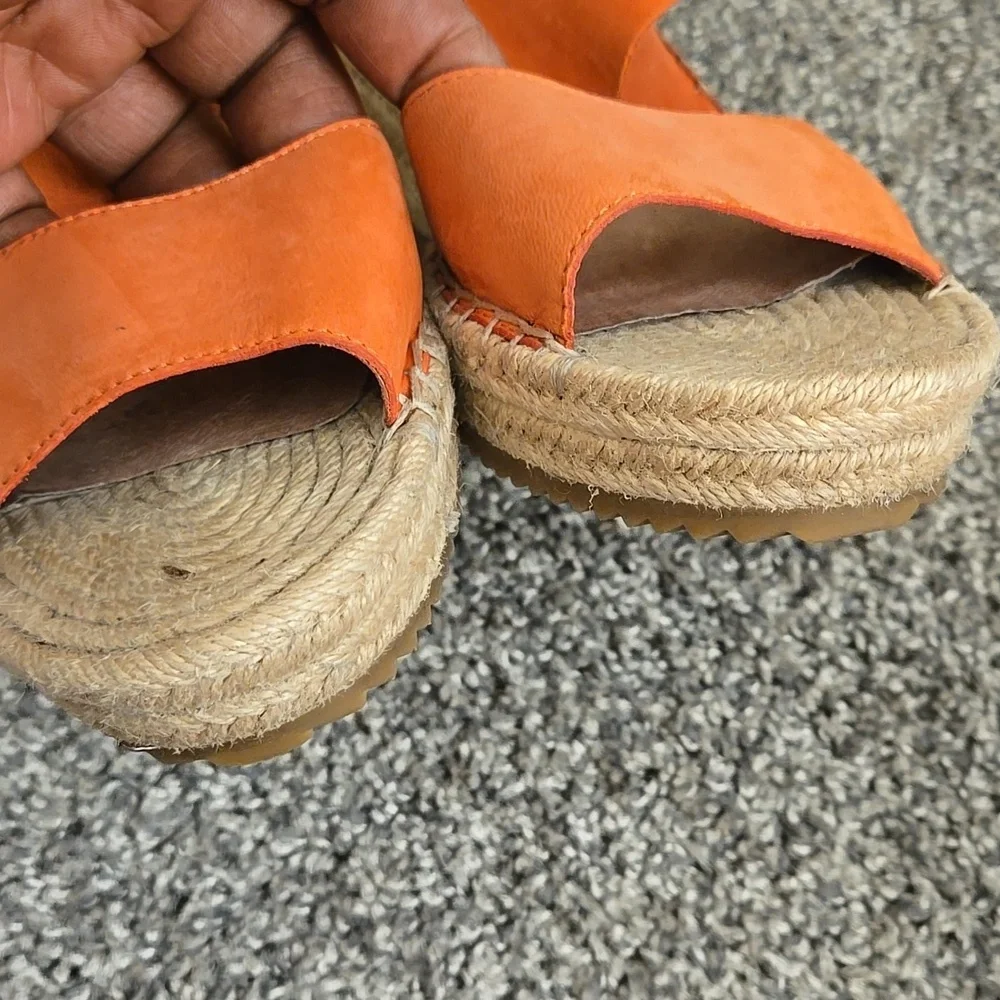 Eileen Fisher Orange Willow Tumbled Leather Wedge Espadrille Summer Shoes